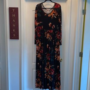 Long Sleeve Floral Maxi Dress Sz 2XL